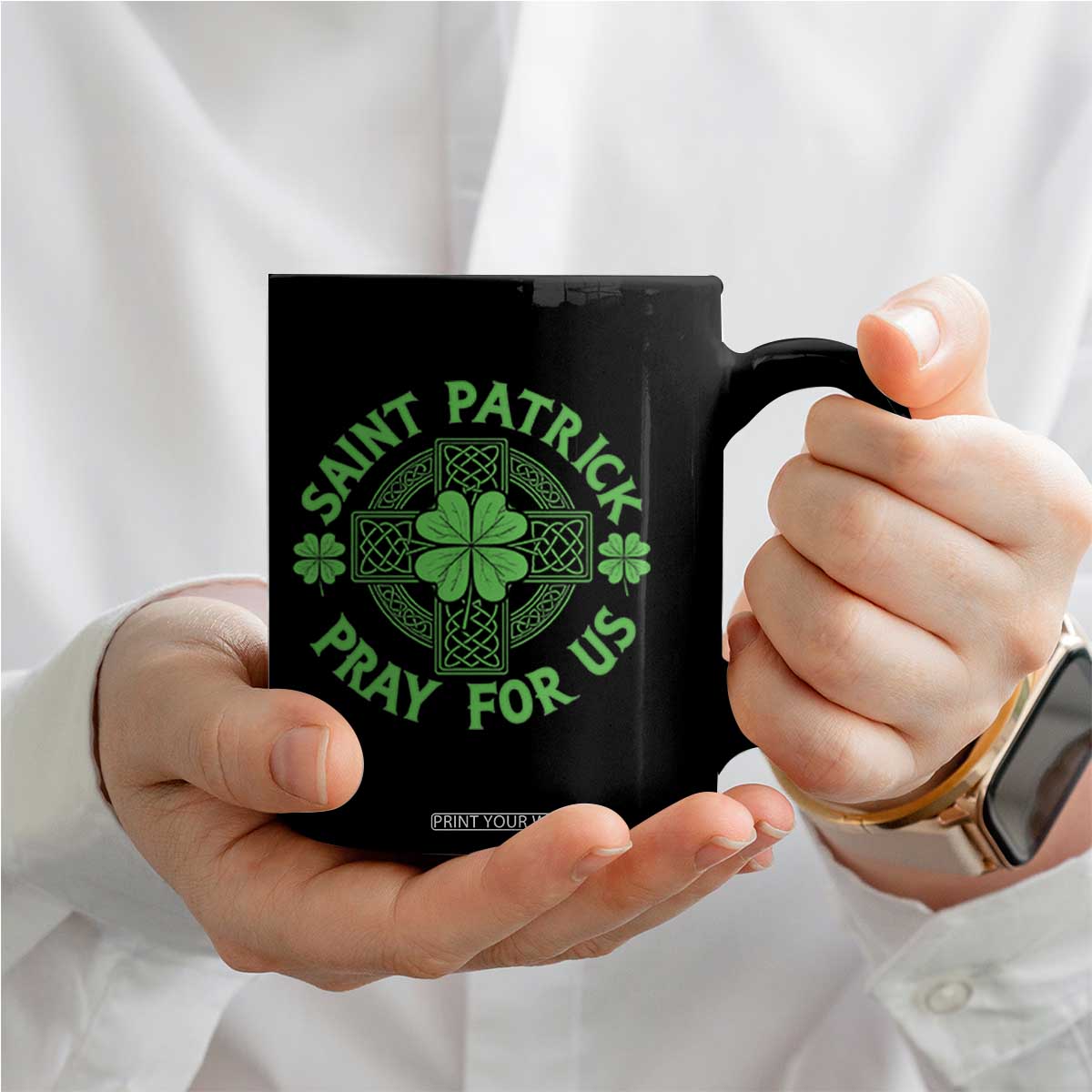 Saint Patrick Pray For Us Coffee Mug St Patricks Day Celtic Cross TS12 Print Your Wear