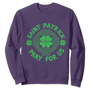 Saint Patrick Pray For Us Sweatshirt St Patricks Day Celtic Cross TS12 Purple Print Your Wear