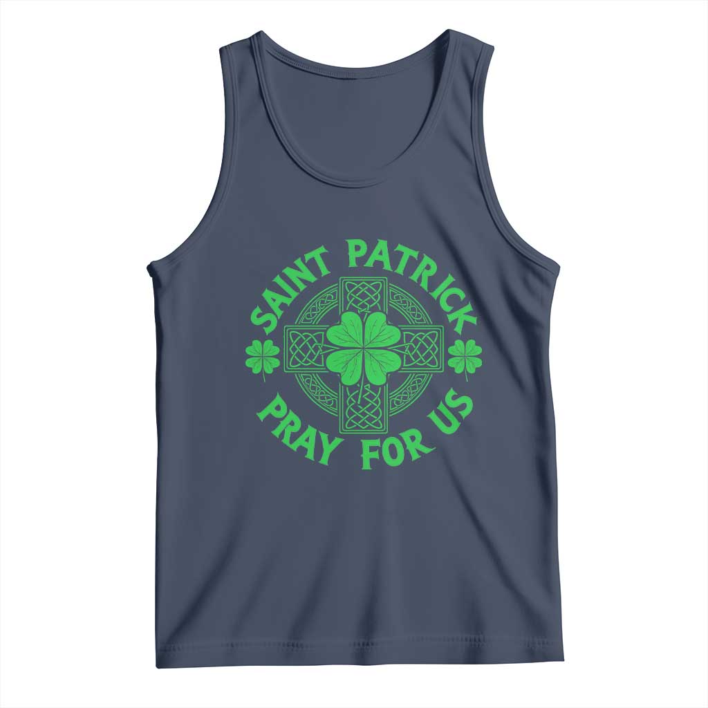 Saint Patrick Pray For Us Tank Top St Patricks Day Celtic Cross TS12 Navy Print Your Wear
