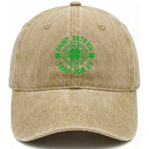 Saint Patrick Pray For Us Washed Cotton Baseball Cap St Patricks Day Celtic Cross TS12 Print Your Wear