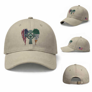 Patriotic Irish American Cross Baseball Cap St Patricks Day Religious Gift TS12 Baseball Cap Universal Fit Beige Print Your Wear