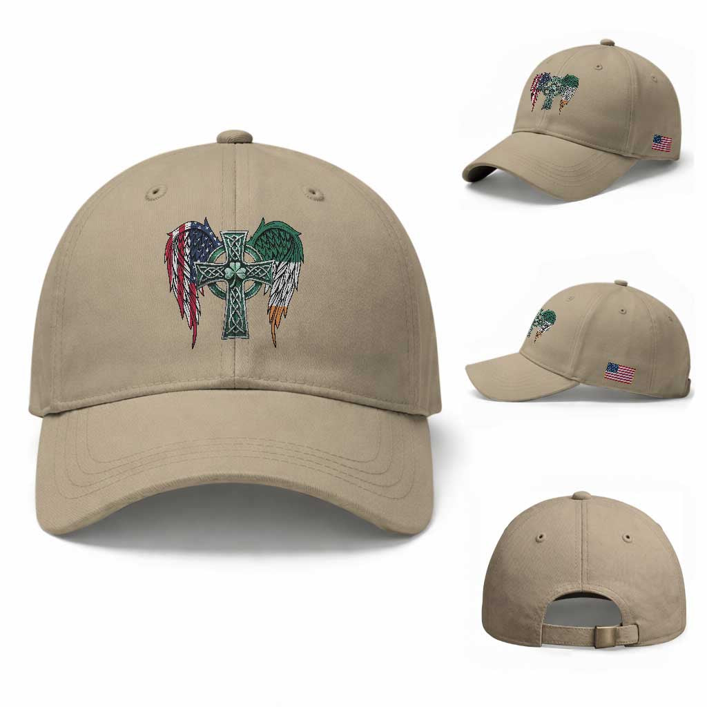 Patriotic Irish American Cross Baseball Cap St Patricks Day Religious Gift TS12 Baseball Cap Universal Fit Khaki Print Your Wear