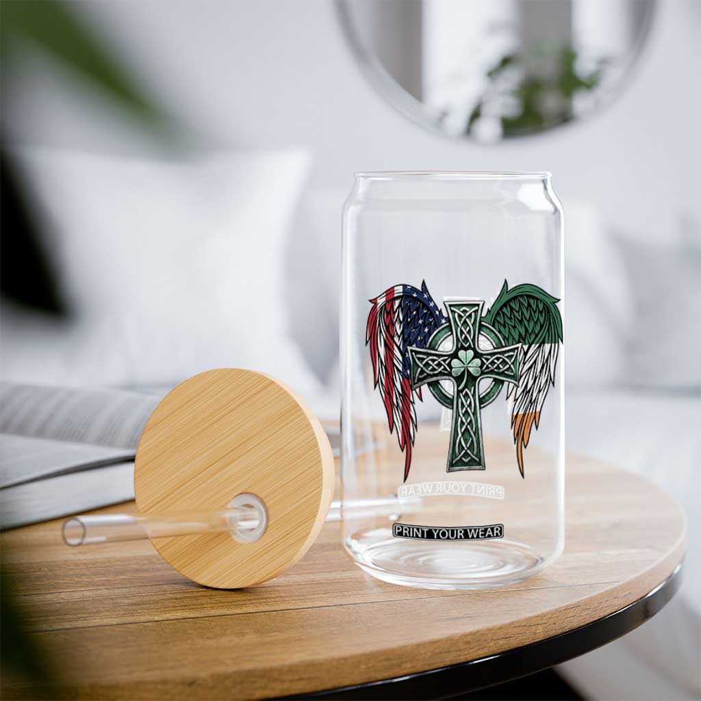 Patriotic Irish American Cross Glass Can St Patricks Day Religious Gift TS12 Print Your Wear