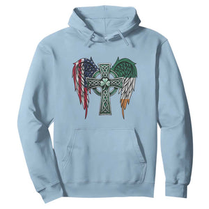 Patriotic Irish American Cross Hoodie St Patricks Day Religious Gift TS12 Light Blue Print Your Wear