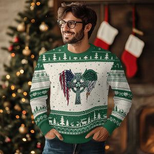 Patriotic Irish American Cross Ugly Christmas Sweater St Patricks Day Religious Gift TS12 Beige Green Print Your Wear