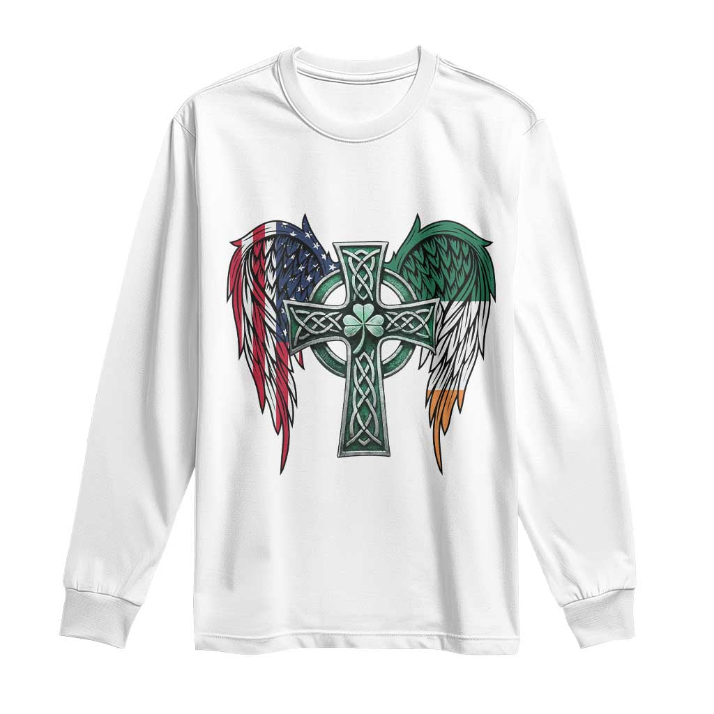 Patriotic Irish American Cross Long Sleeve Shirt St Patricks Day Religious Gift TS12 White Print Your Wear