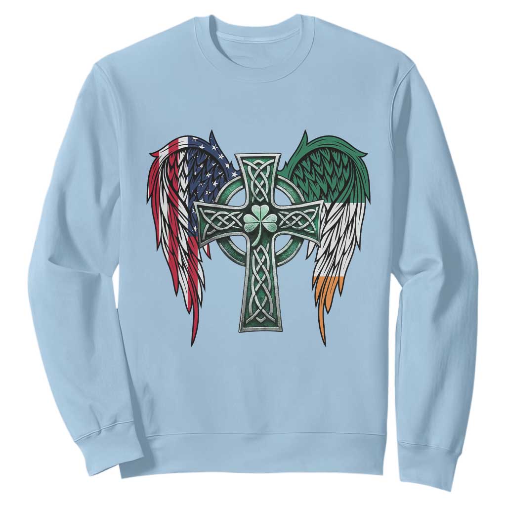 Patriotic Irish American Cross Sweatshirt St Patricks Day Religious Gift TS12 Light Blue Print Your Wear