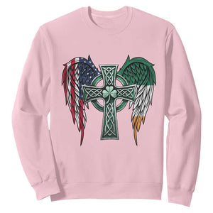 Patriotic Irish American Cross Sweatshirt St Patricks Day Religious Gift TS12 Light Pink Print Your Wear