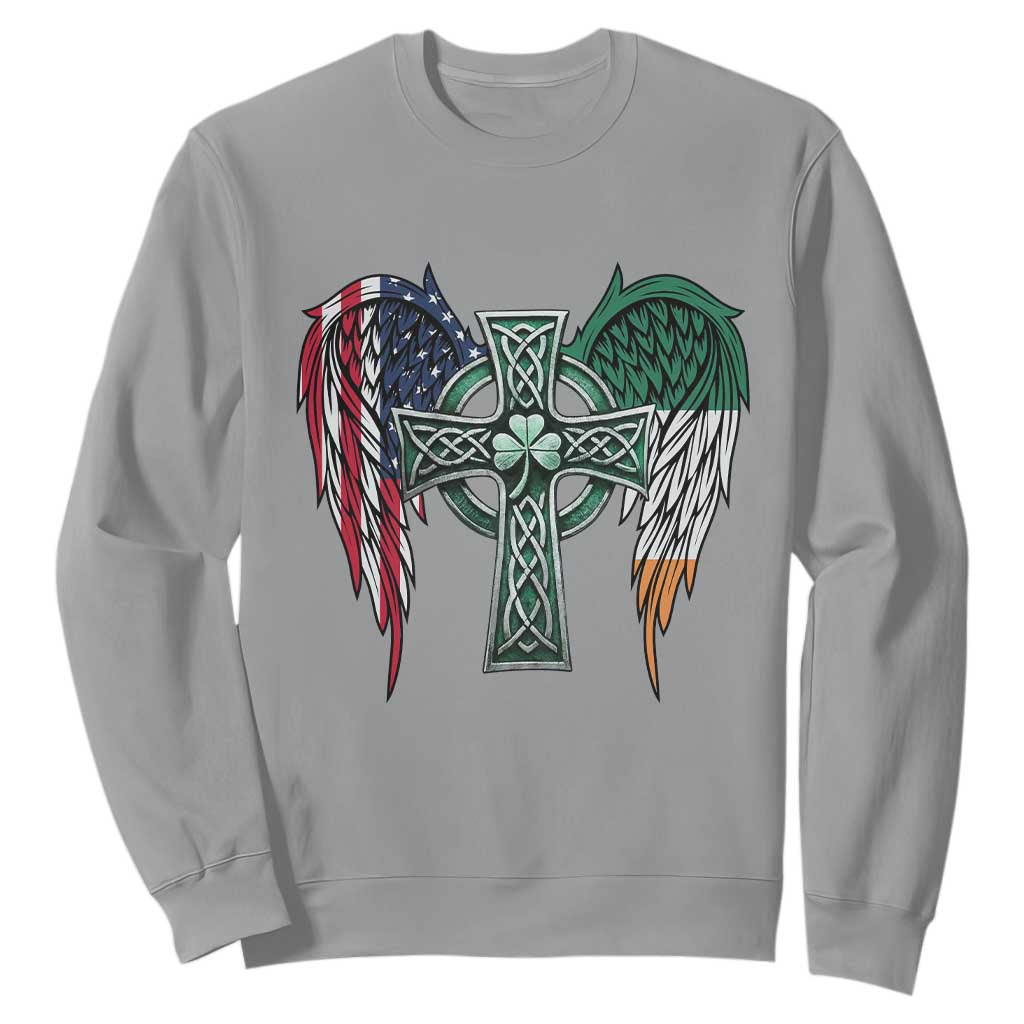 Patriotic Irish American Cross Sweatshirt St Patricks Day Religious Gift TS12 Sport Gray Print Your Wear