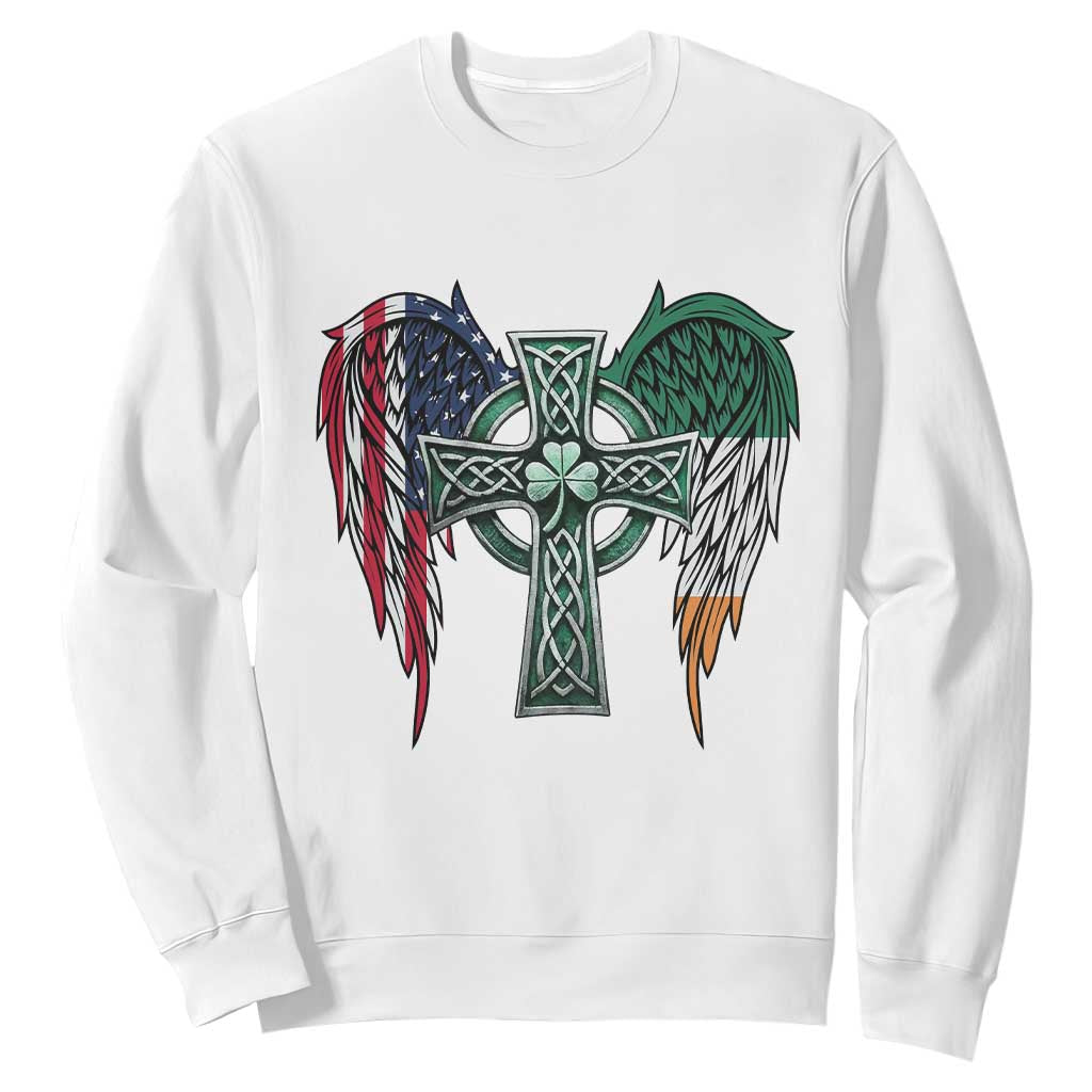 Patriotic Irish American Cross Sweatshirt St Patricks Day Religious Gift TS12 White Print Your Wear