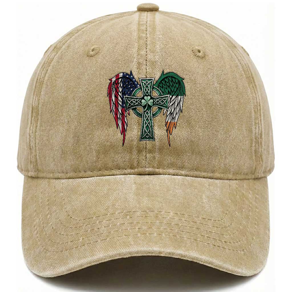 Patriotic Irish American Cross Washed Cotton Baseball Cap St Patricks Day Religious Gift TS12 Print Your Wear