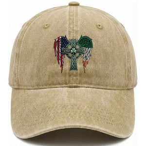 Patriotic Irish American Cross Washed Cotton Baseball Cap St Patricks Day Religious Gift TS12 Print Your Wear