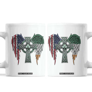 Patriotic Irish American Cross Coffee Mug St Patricks Day Religious Gift TS12 White Print Your Wear