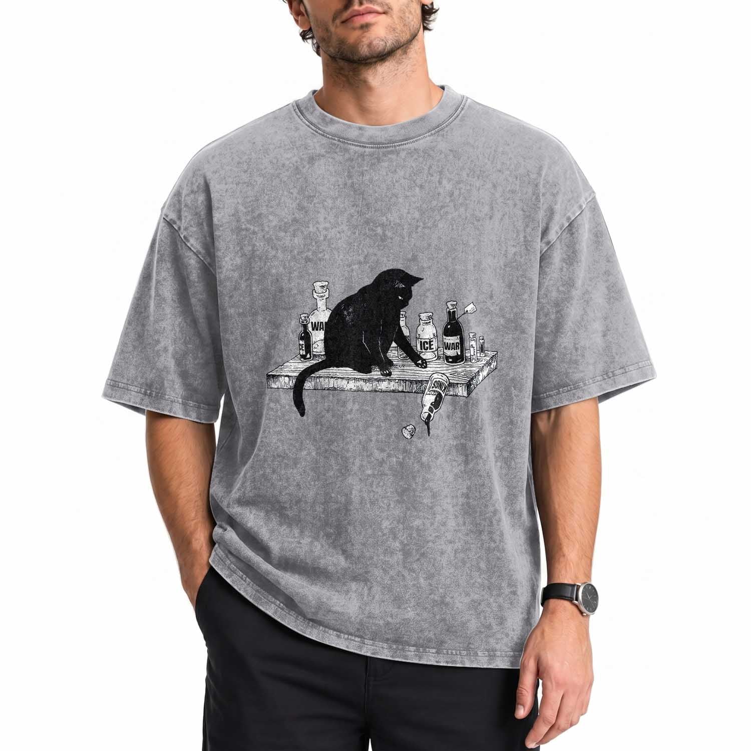 No Kings No Wars No Ice Cat Washed Cotton T-Shirt Political Humor Gift