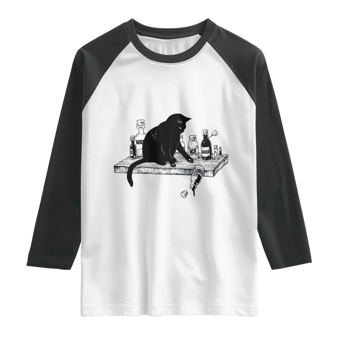 No Kings No Wars No Ice Cat Raglan Shirt Political Humor Gift TS12 White Black Print Your Wear