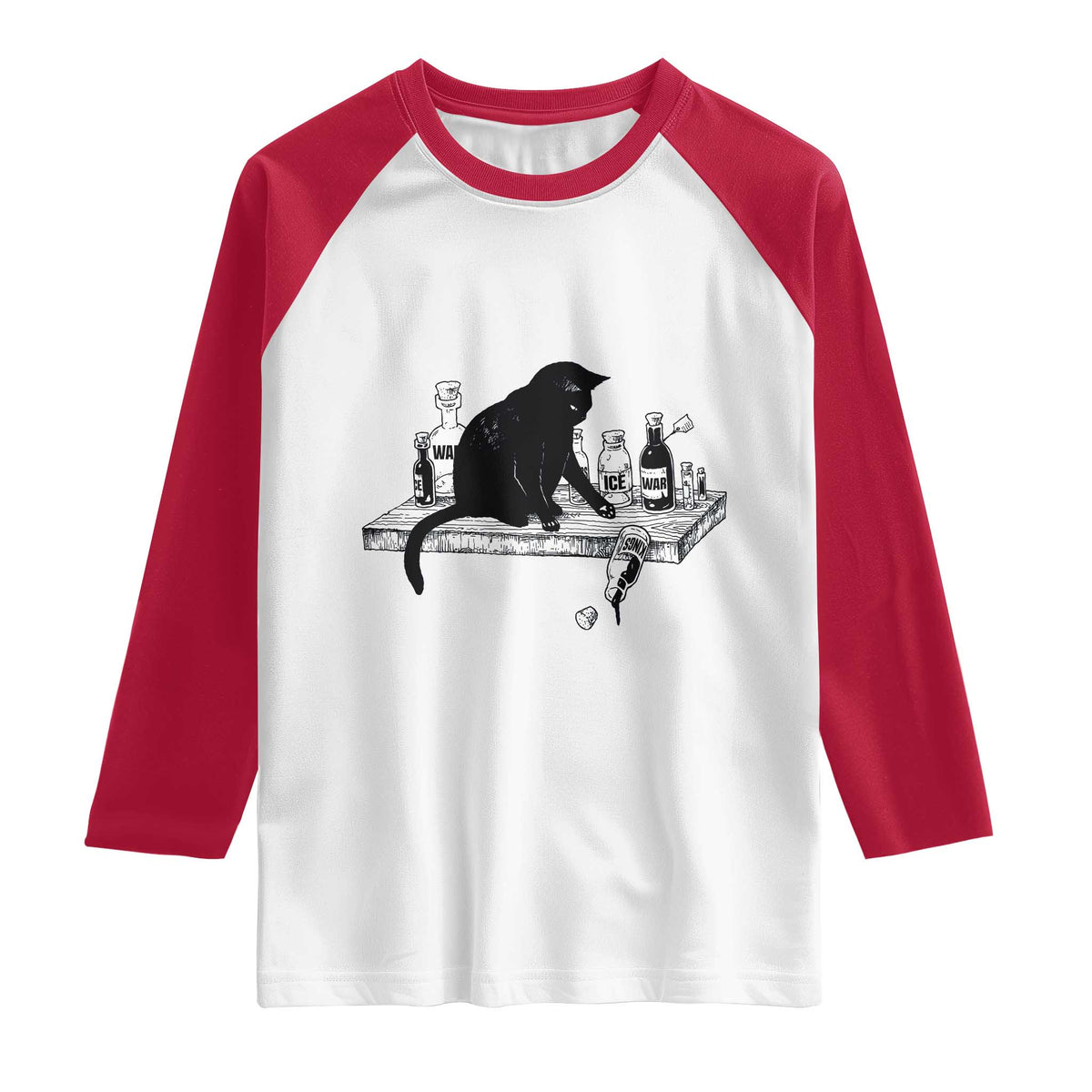 No Kings No Wars No Ice Cat Raglan Shirt Political Humor Gift TS12 White Red Print Your Wear