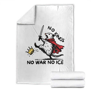 Funny Opossum Warrior Political Gift Throw Blanket No Kings No Wars No Ice TS12 White Print Your Wear