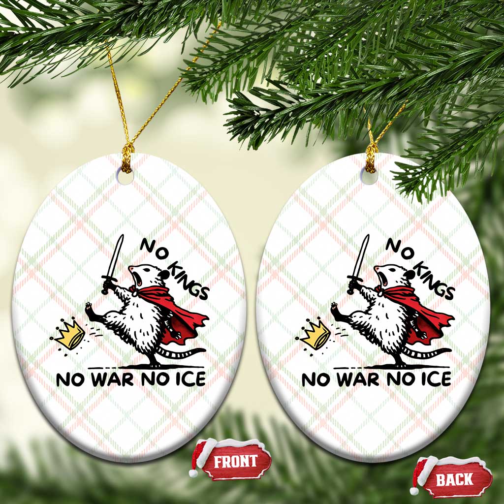 Funny Opossum Warrior Political Gift Ceramic Ornament No Kings No Wars No Ice TS12 Print Your Wear