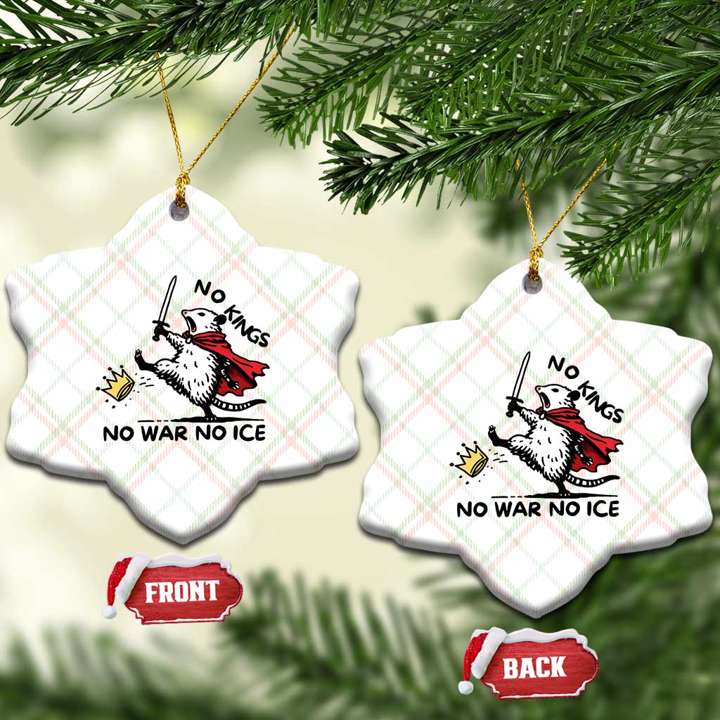 Funny Opossum Warrior Political Gift Ceramic Ornament No Kings No Wars No Ice TS12 Print Your Wear