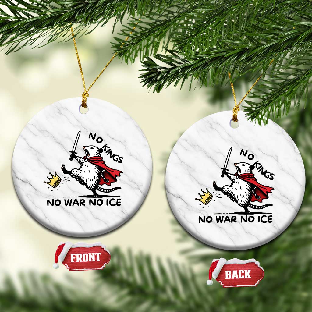 Funny Opossum Warrior Political Gift Ceramic Ornament No Kings No Wars No Ice TS12 1pc White Marble Print Your Wear