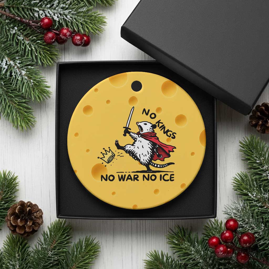 Funny Opossum Warrior Political Gift Ceramic Ornament No Kings No Wars No Ice TS12 1pc Yellow Cheese Print Your Wear