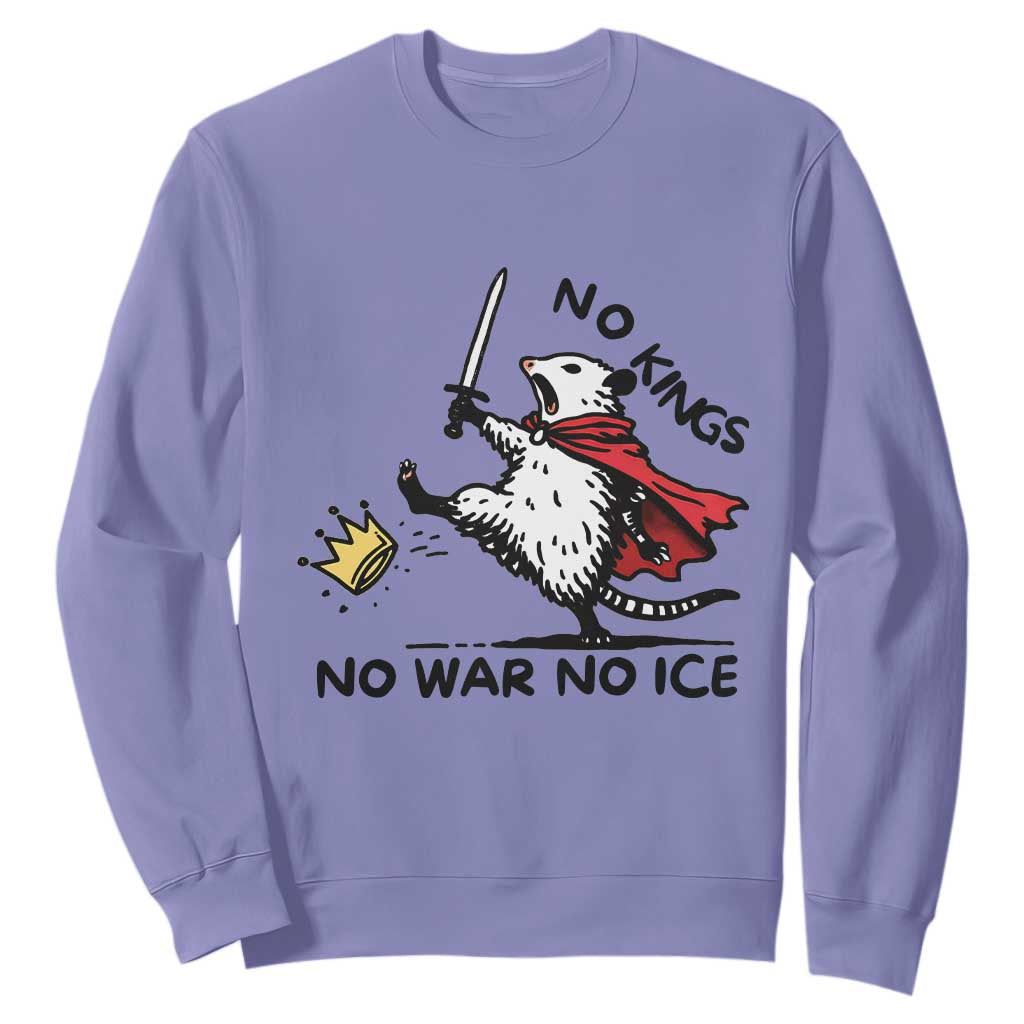 Funny Opossum Warrior Political Gift Sweatshirt No Kings No Wars No Ice TS12 Violet Print Your Wear