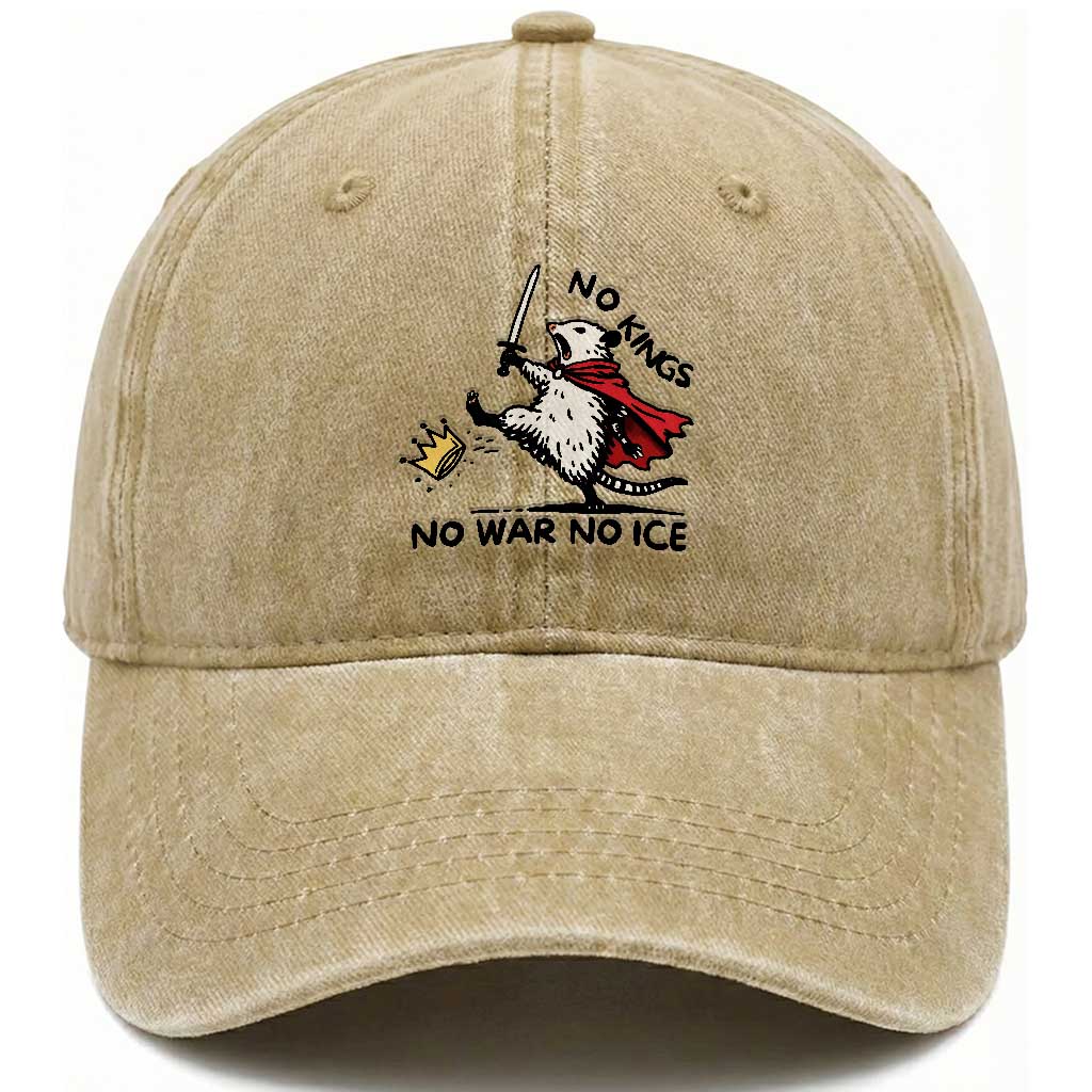 Funny Opossum Warrior Political Gift Washed Cotton Baseball Cap No Kings No Wars No Ice TS12 Print Your Wear