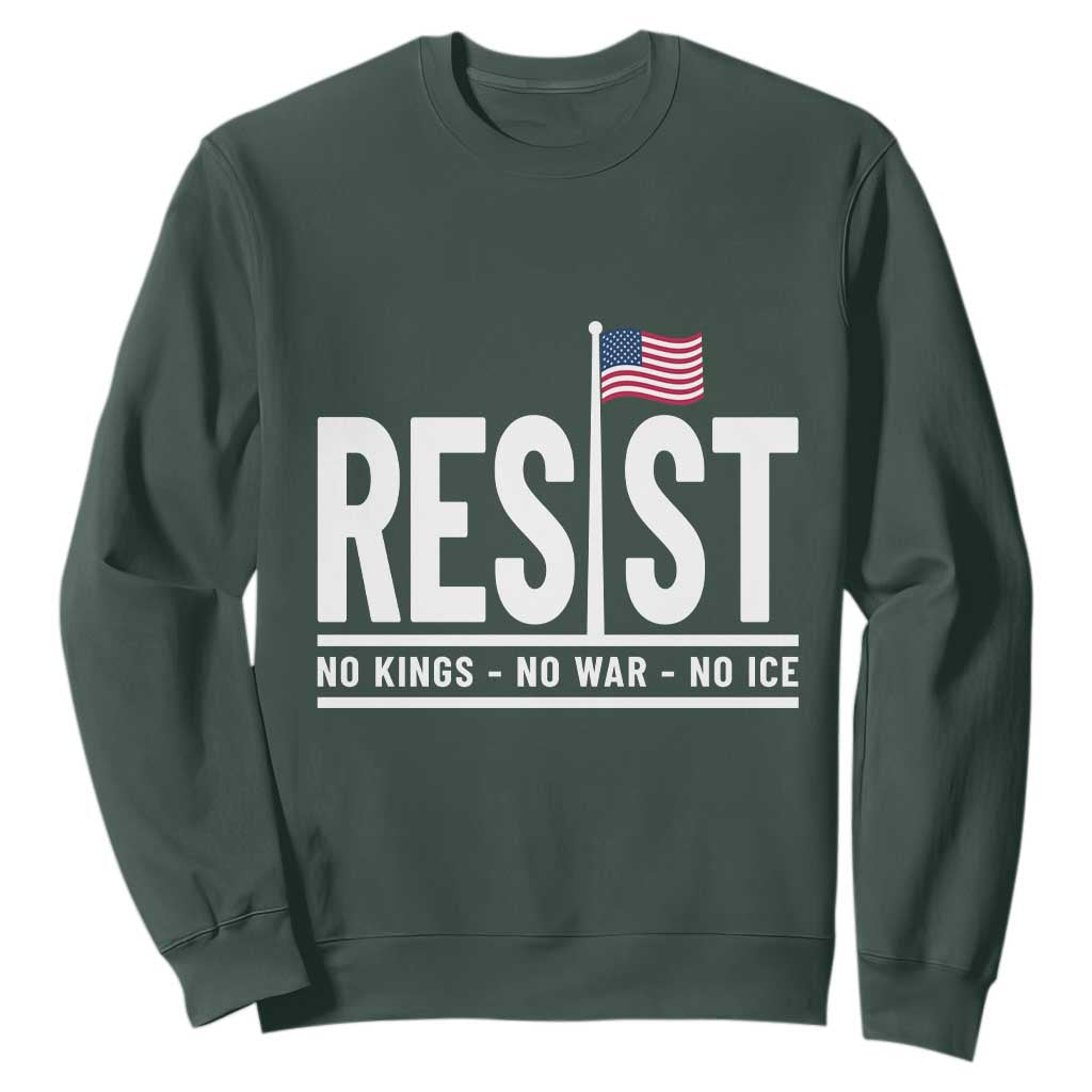 No Kings No Wars No Ice Sweatshirt Anti Trump Political TS12 Dark Forest Green Print Your Wear