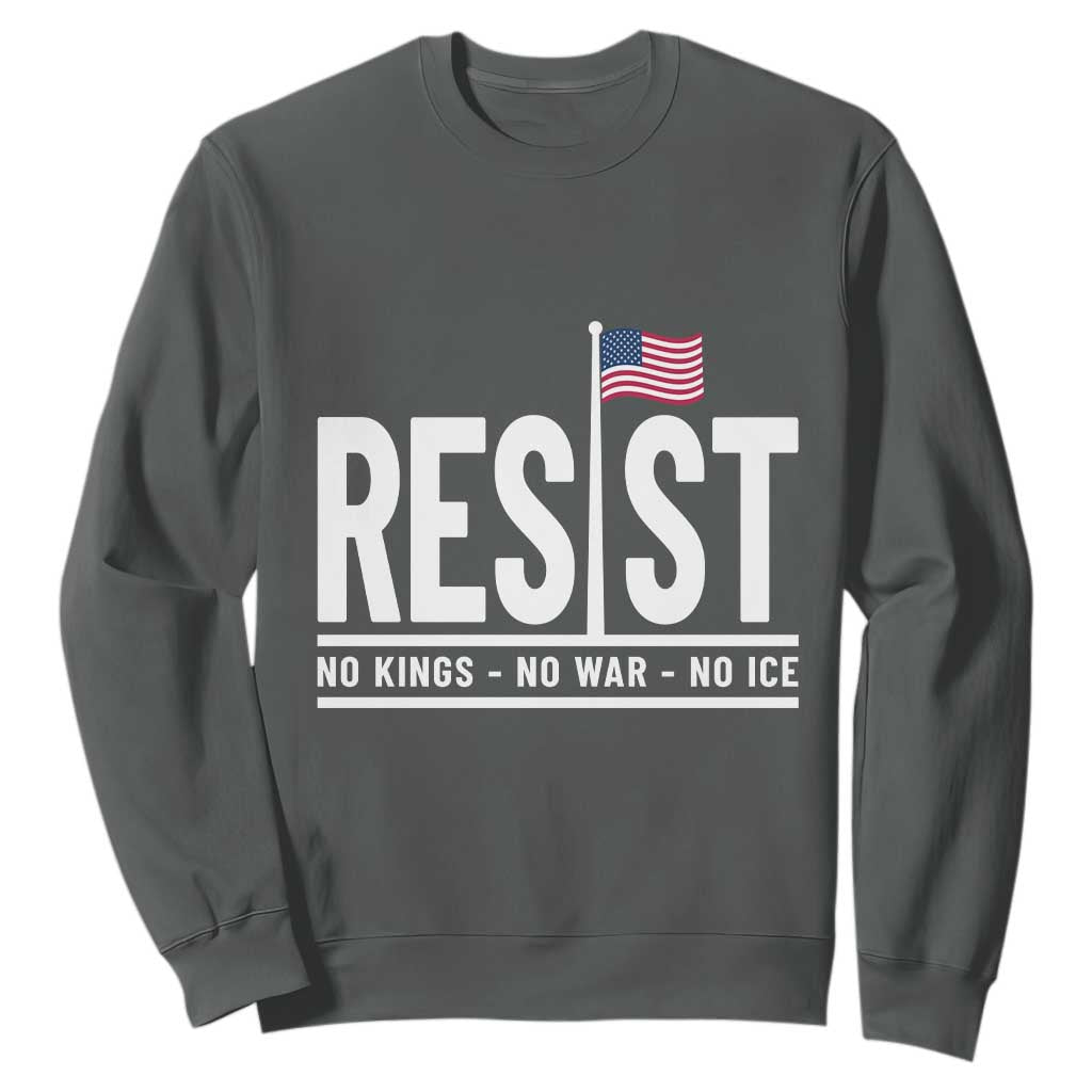No Kings No Wars No Ice Sweatshirt Anti Trump Political TS12 Dark Heather Print Your Wear