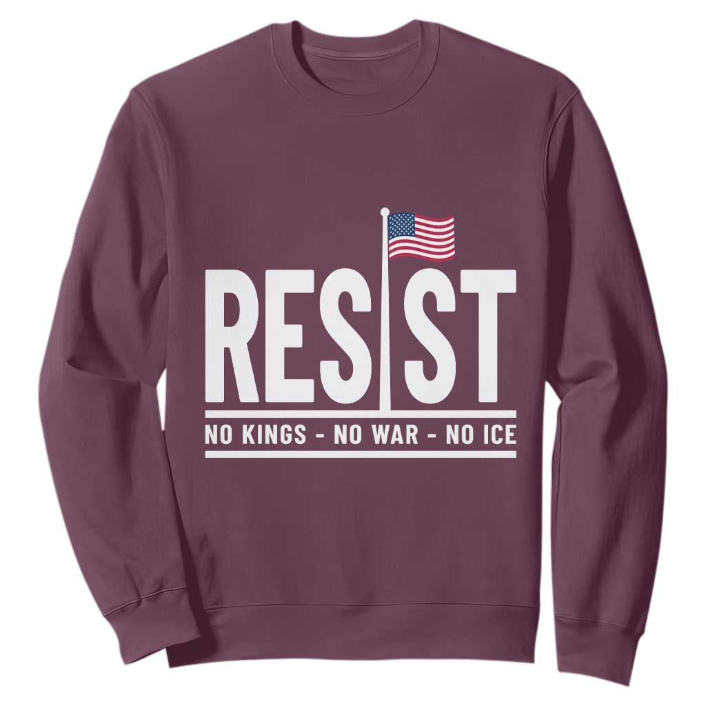 No Kings No Wars No Ice Sweatshirt Anti Trump Political TS12 Maroon Print Your Wear