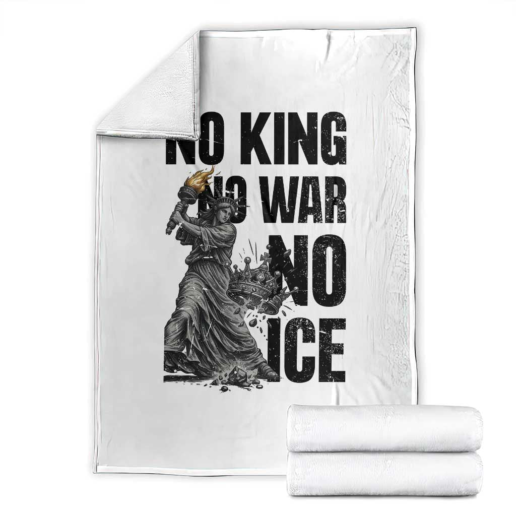 Statue Of Liberty Freedom Protest Throw Blanket No Kings No Wars No Ice TS12 White Print Your Wear