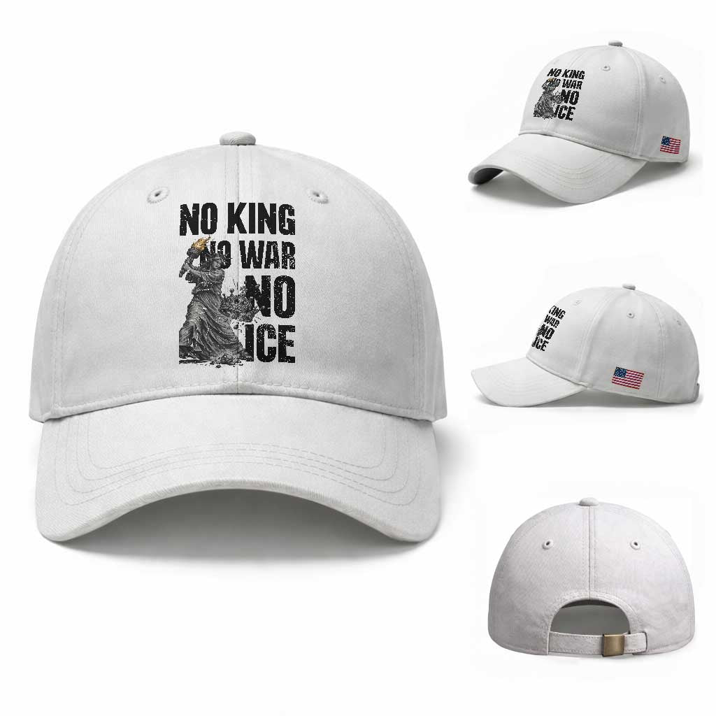 Statue Of Liberty Freedom Protest Baseball Cap No Kings No Wars No Ice TS12 Baseball Cap Universal Fit White Print Your Wear