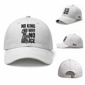 Statue Of Liberty Freedom Protest Baseball Cap No Kings No Wars No Ice TS12 Baseball Cap Universal Fit White Print Your Wear