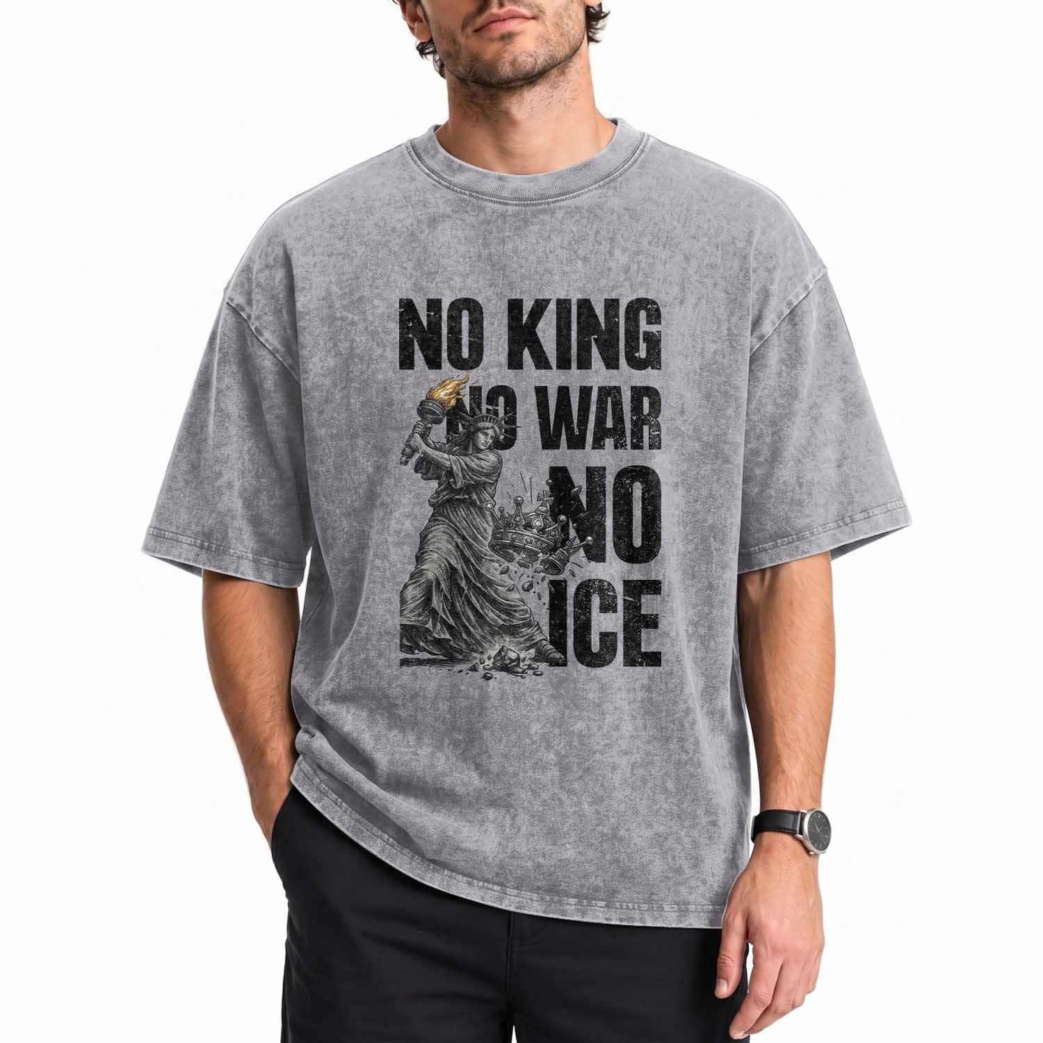 Statue Of Liberty Freedom Protest Washed Cotton T-Shirt No Kings No Wars No Ice