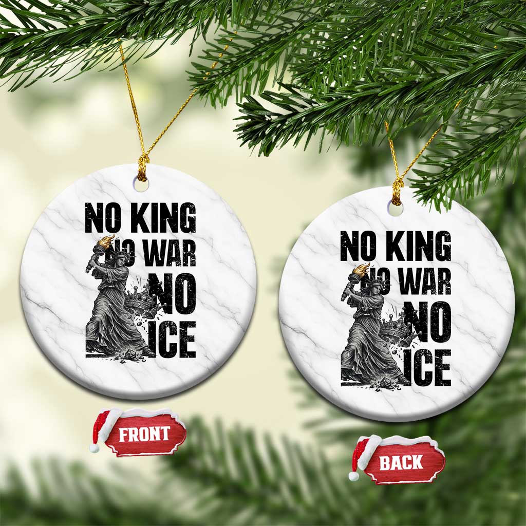 Statue Of Liberty Freedom Protest Ceramic Ornament No Kings No Wars No Ice TS12 1pc White Marble Print Your Wear