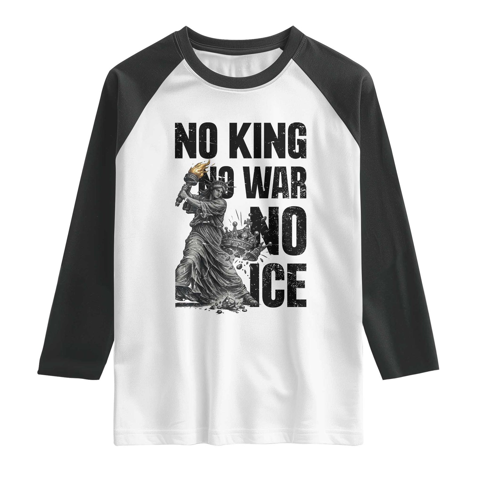 Statue Of Liberty Freedom Protest Raglan Shirt No Kings No Wars No Ice TS12 White Black Print Your Wear