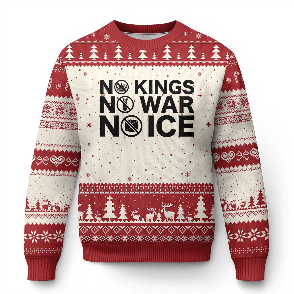 Anti Monarchy Political Ugly Christmas Sweater No Kings No Wars No Ice TS12 Beige Red Print Your Wear
