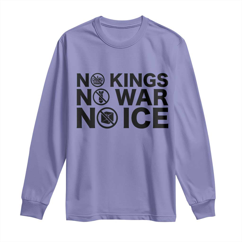 Anti Monarchy Political Long Sleeve Shirt No Kings No Wars No Ice TS12 Violet Print Your Wear