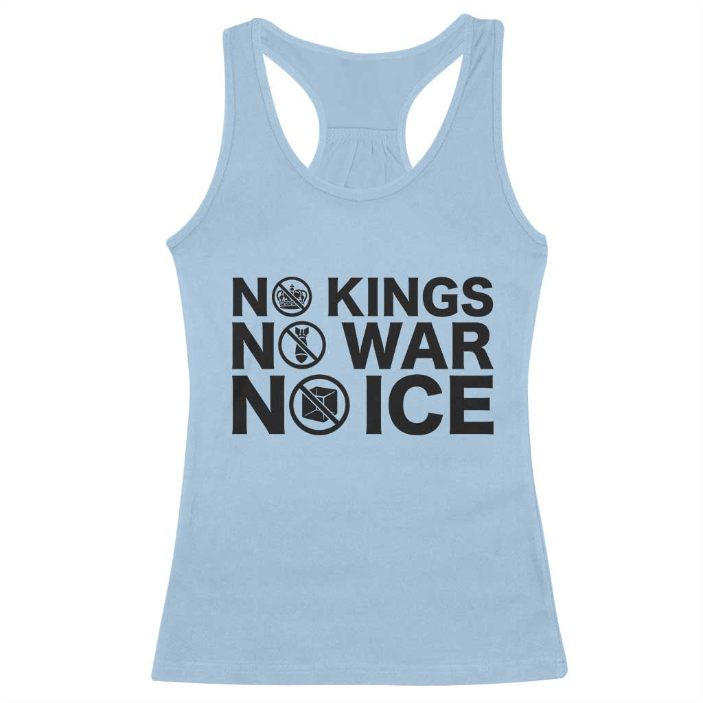 Anti Monarchy Political Racerback Tank Top No Kings No Wars No Ice TS12 Light Blue Print Your Wear