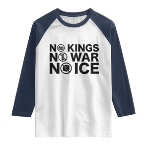 Anti Monarchy Political Raglan Shirt No Kings No Wars No Ice TS12 White Navy Print Your Wear