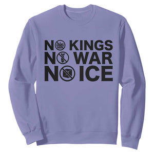 Anti Monarchy Political Sweatshirt No Kings No Wars No Ice TS12 Violet Print Your Wear