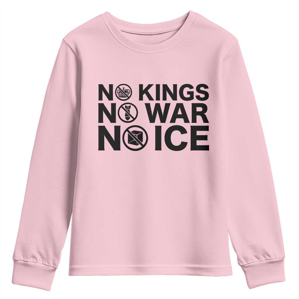 Anti Monarchy Political Youth Sweatshirt No Kings No Wars No Ice TS12 Light Pink Print Your Wear