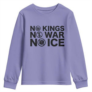 Anti Monarchy Political Youth Sweatshirt No Kings No Wars No Ice TS12 Violet Print Your Wear
