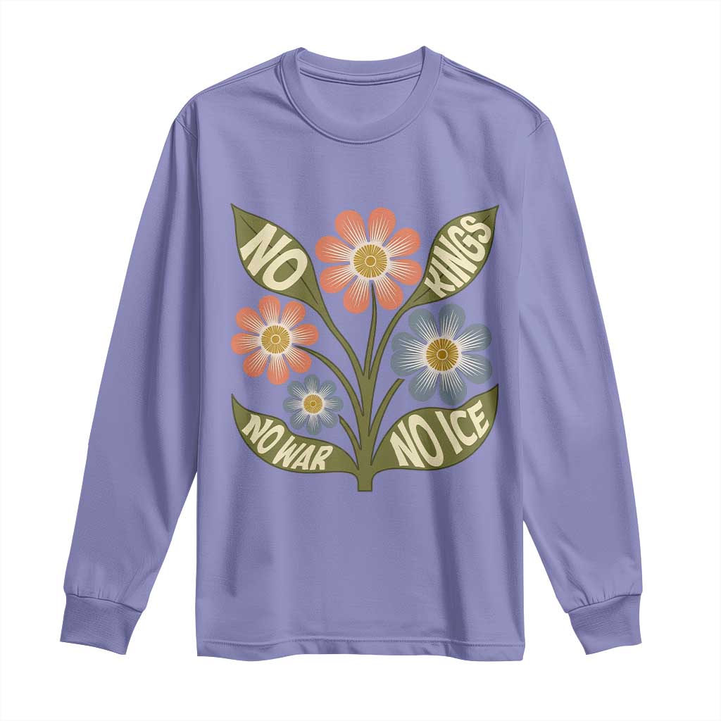 Wildflower Freedom Protest Long Sleeve Shirt No Kings No Wars No Ice TS12 Violet Print Your Wear