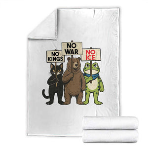 Funny Animal Protest Throw Blanket No Kings No Wars No Ice TS12 White Print Your Wear