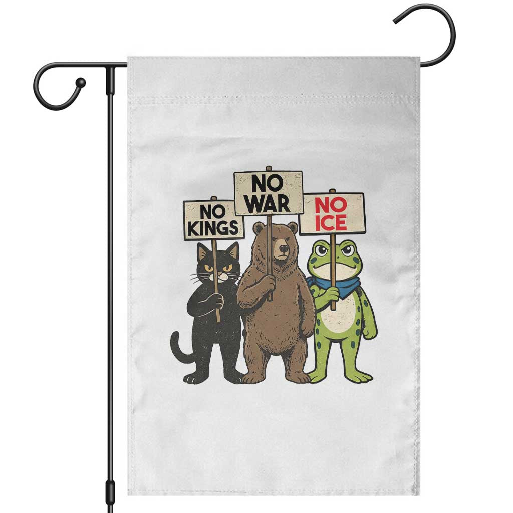 Funny Animal Protest Garden Flag No Kings No Wars No Ice TS12 White Print Your Wear