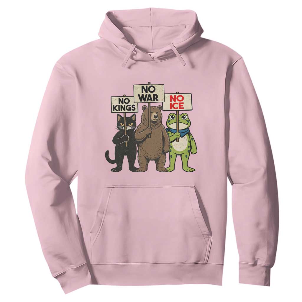 Funny Animal Protest Hoodie No Kings No Wars No Ice TS12 Light Pink Print Your Wear