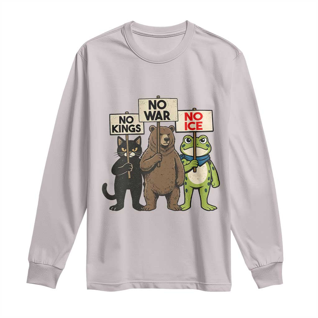 Funny Animal Protest Long Sleeve Shirt No Kings No Wars No Ice TS12 Ice Gray Print Your Wear
