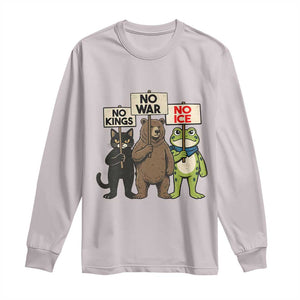 Funny Animal Protest Long Sleeve Shirt No Kings No Wars No Ice TS12 Ice Gray Print Your Wear
