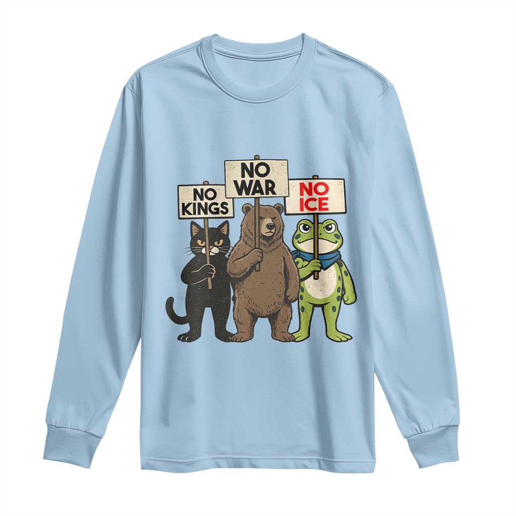 Funny Animal Protest Long Sleeve Shirt No Kings No Wars No Ice TS12 Light Blue Print Your Wear